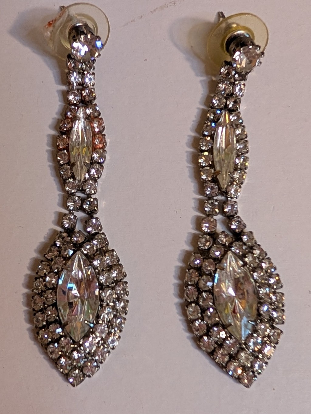 Vintage Rhinestone Dangle Earrings Silver Tone Glam Statement